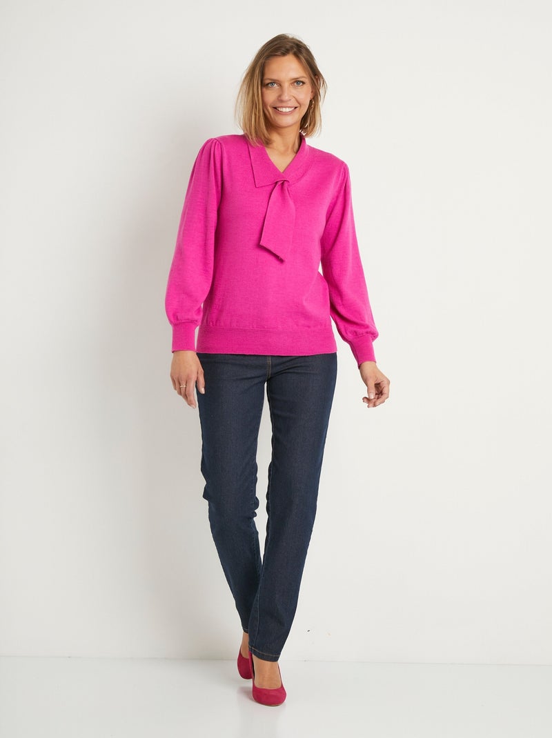 Jersey de mezcla de lana con cuello anudado - Afibel Rosa fucsia - Kiabi