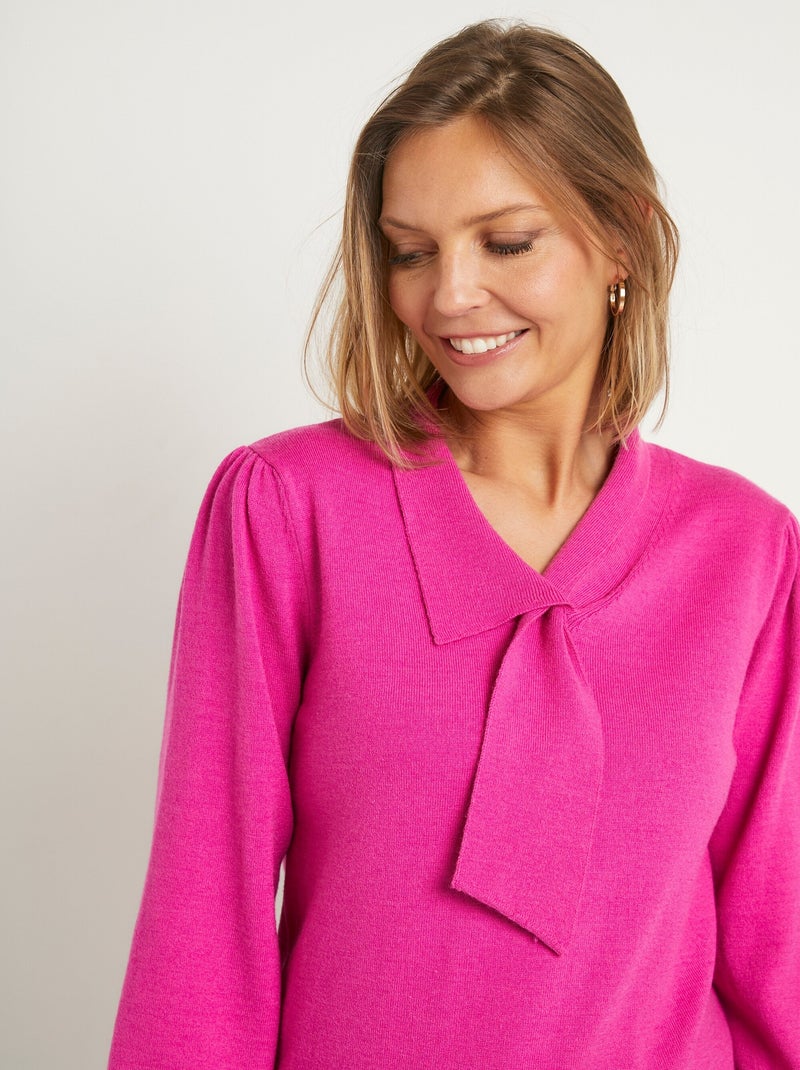 Jersey de mezcla de lana con cuello anudado - Afibel Rosa fucsia - Kiabi