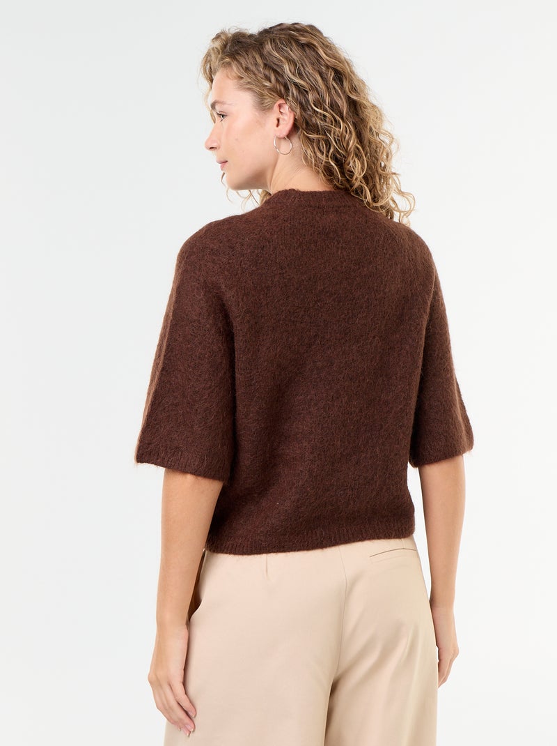 Jersey de mohair de manga corta / sisa caída Marron - Kiabi