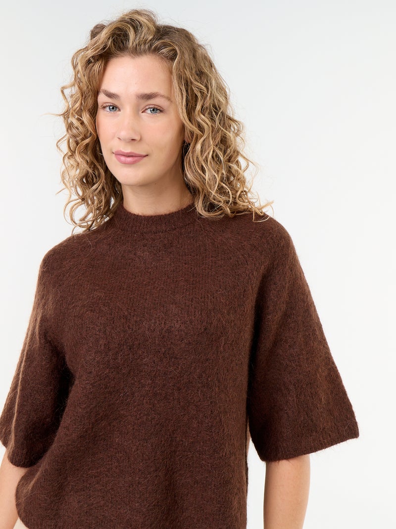 Jersey de mohair de manga corta / sisa caída Marron - Kiabi