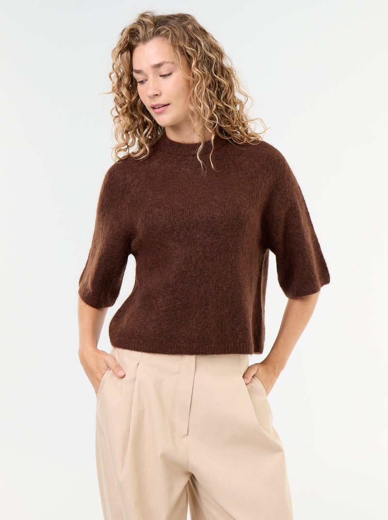 Jersey de mohair de manga corta / sisa caída Marron - Kiabi