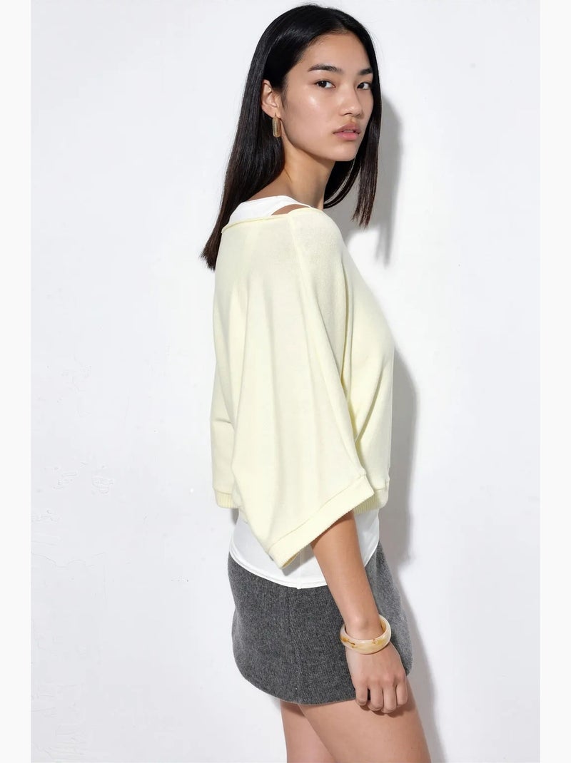 Jersey de mujer acanalado de cuello redondo busem Amarillo limón - Kiabi