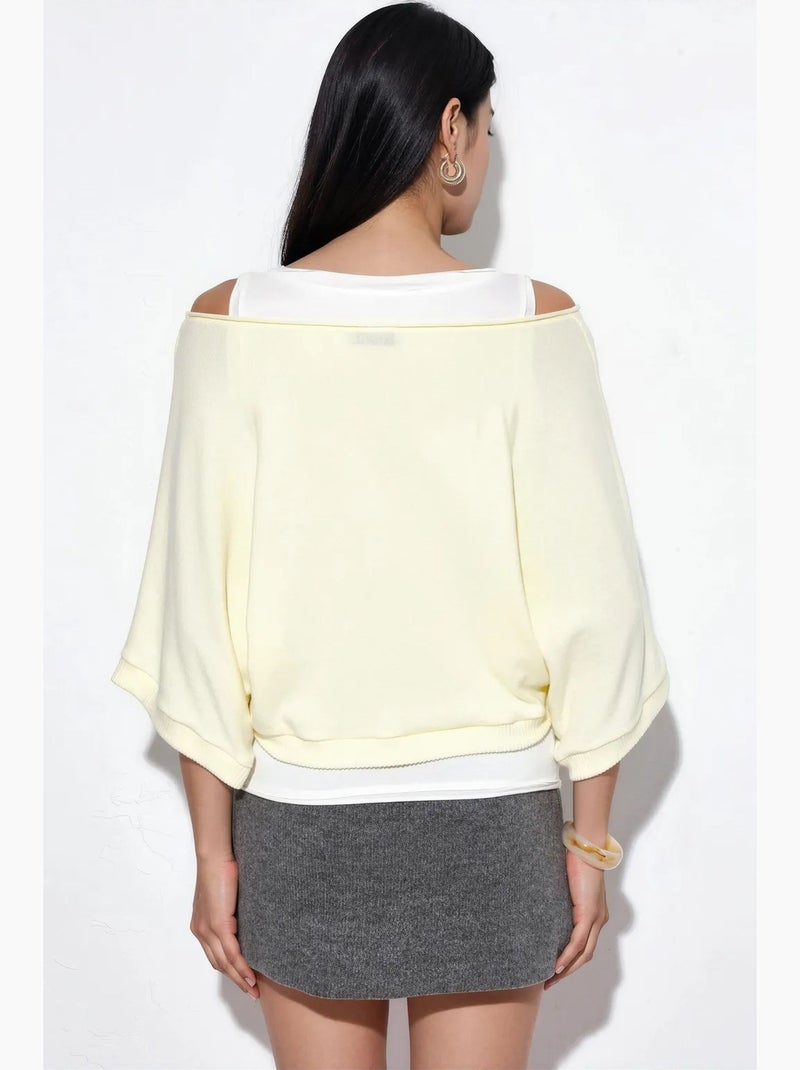 Jersey de mujer acanalado de cuello redondo busem Amarillo limón - Kiabi