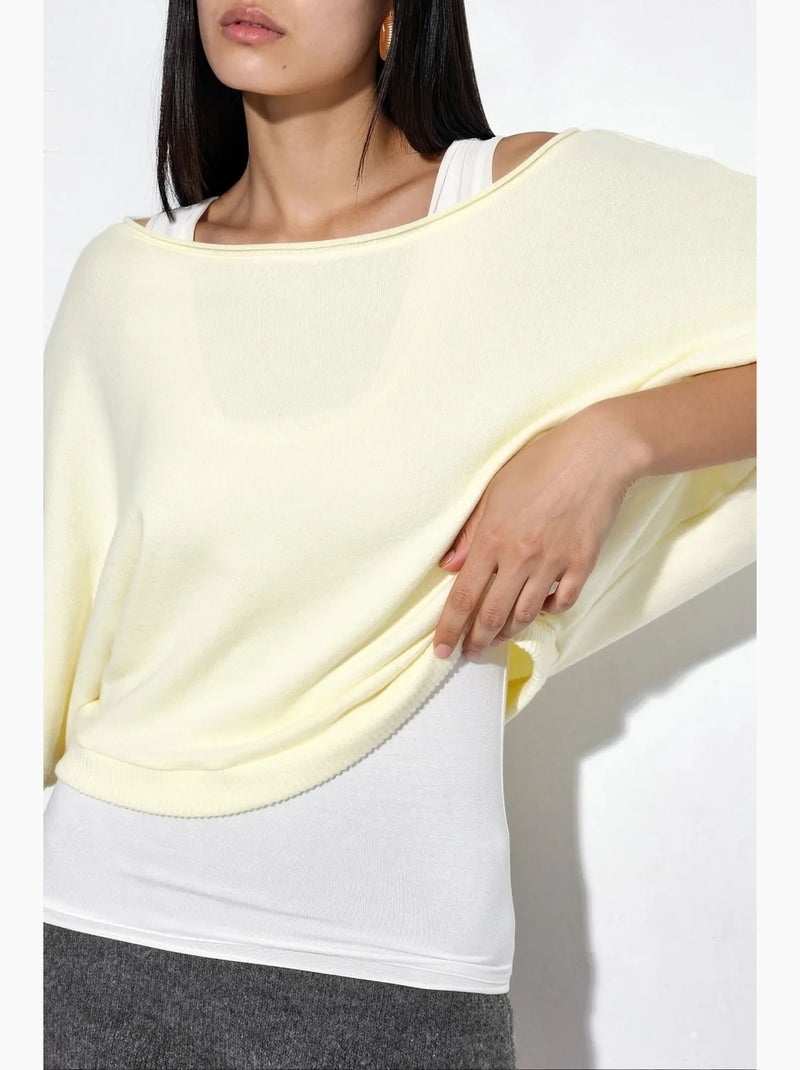 Jersey de mujer acanalado de cuello redondo busem Amarillo limón - Kiabi