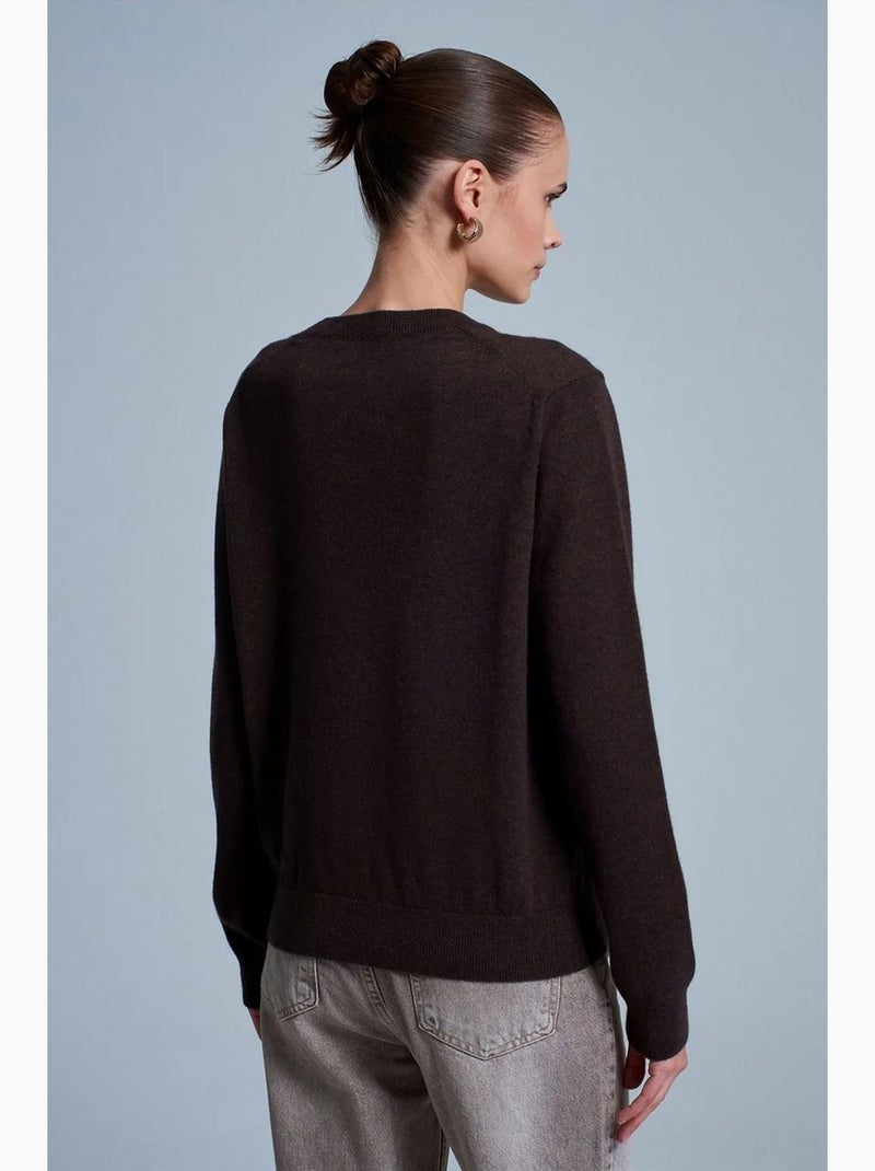 Jersey de mujer de cachemira acanalado con cuello redondo dilvin Marrón chocolate - Kiabi