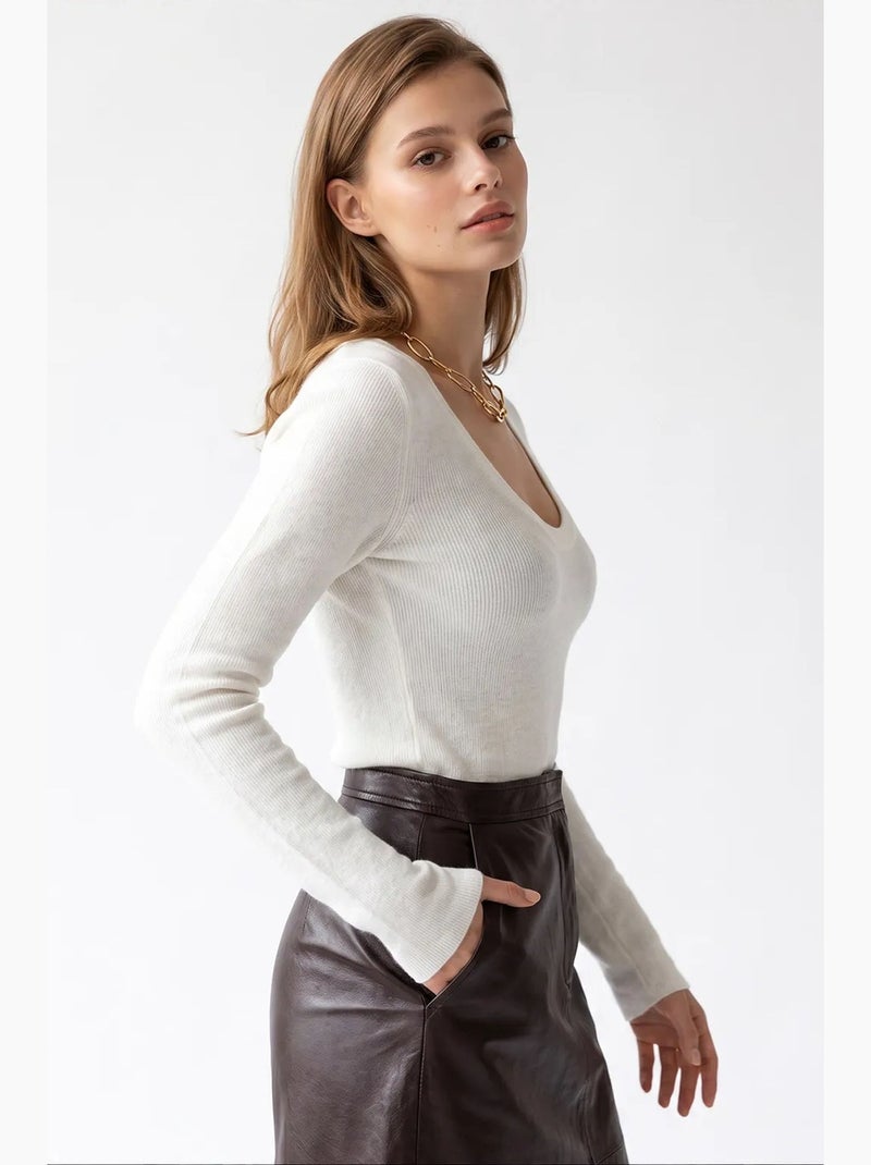 Jersey de mujer de mezcla de viscosa y cachemira mixray Blanco roto - Kiabi