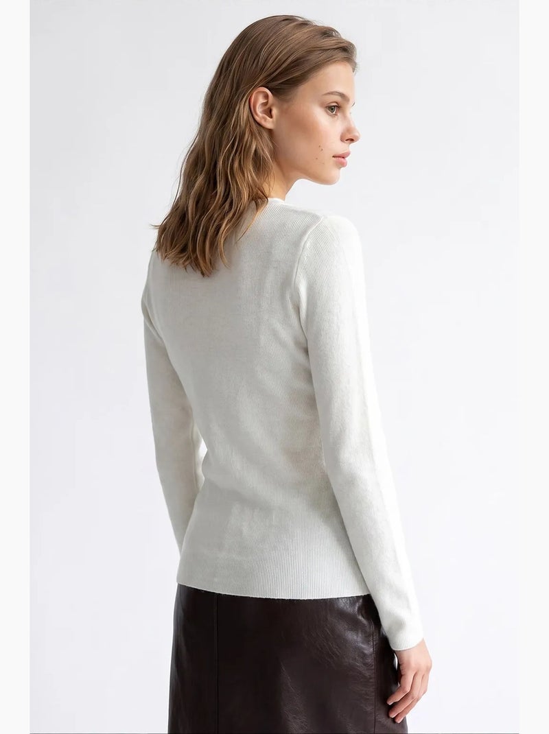 Jersey de mujer de mezcla de viscosa y cachemira mixray Blanco roto - Kiabi