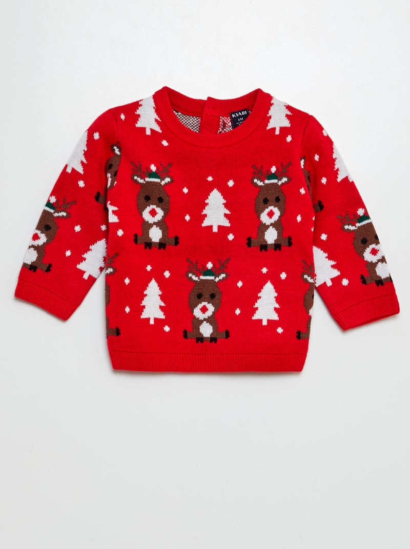 Jersey de Navidad ciervo y abeto ROJO - Kiabi