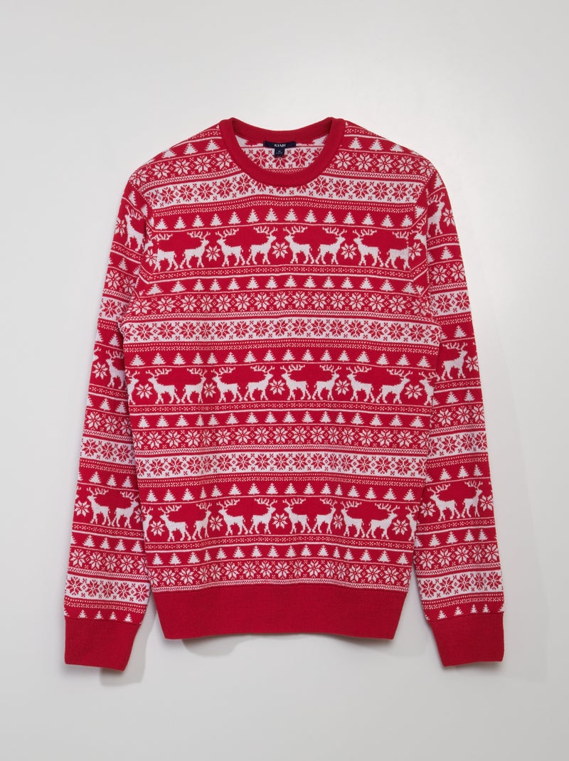 Jersey de Navidad con abetos y copos de nieve ROJO - Kiabi