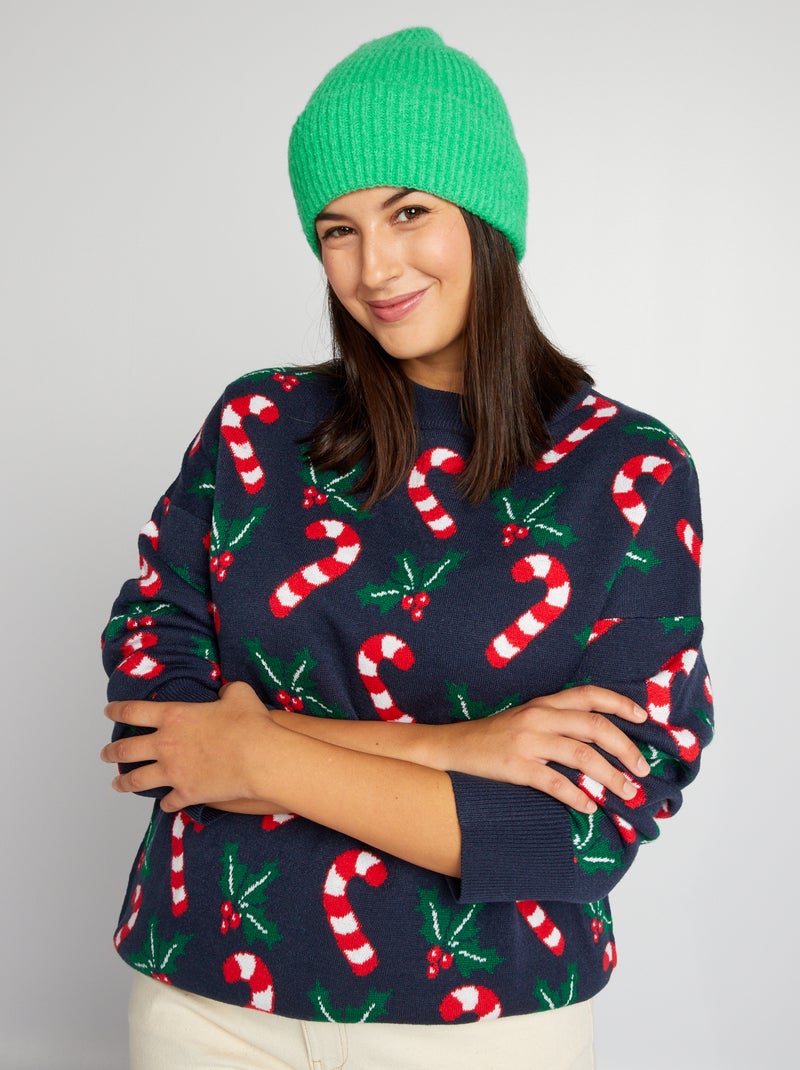 Jersey de Navidad con acebo y bastones de azúcar AZUL - Kiabi