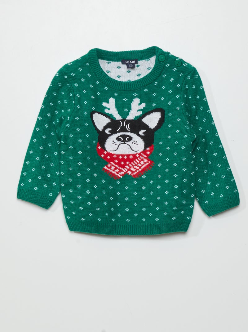 Jersey de Navidad con bulldog VERDE - Kiabi