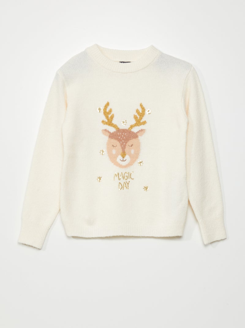 Jersey de Navidad con ciervo BEIGE - Kiabi