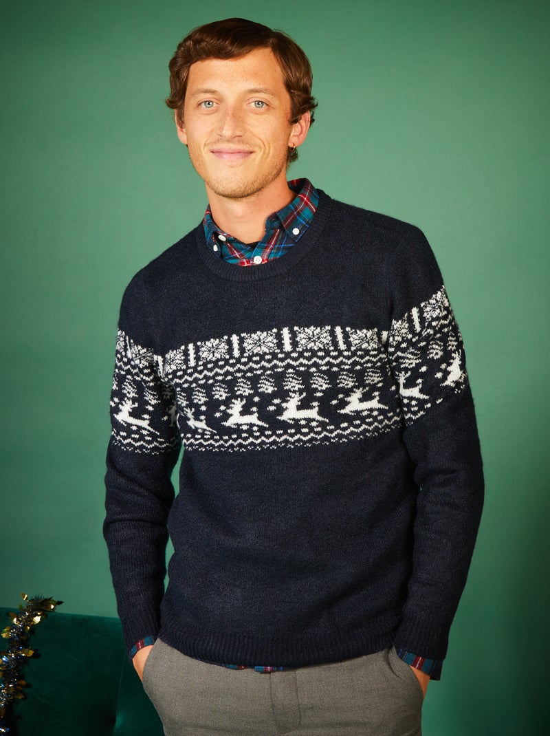 Jersey de Navidad con ciervos y copos de nieve AZUL - Kiabi