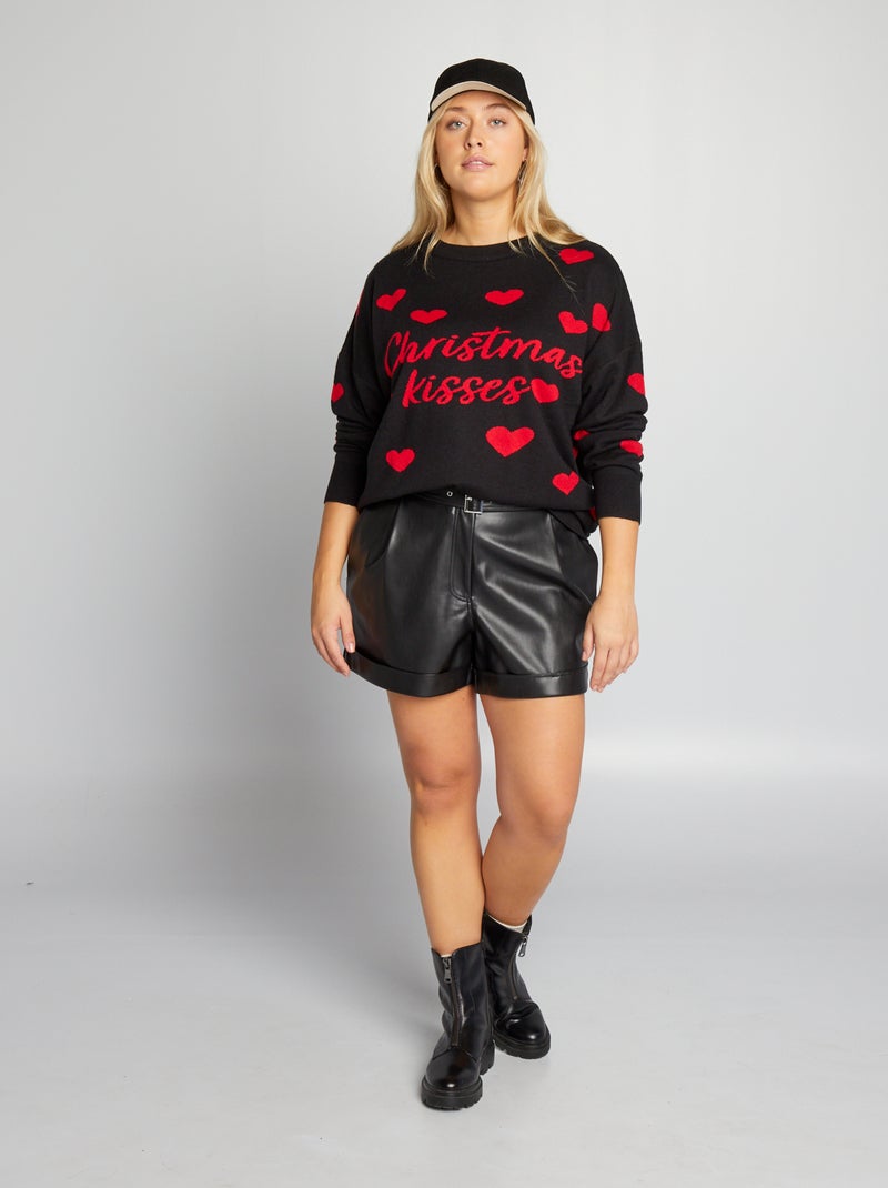 Jersey de Navidad con corazones NEGRO - Kiabi