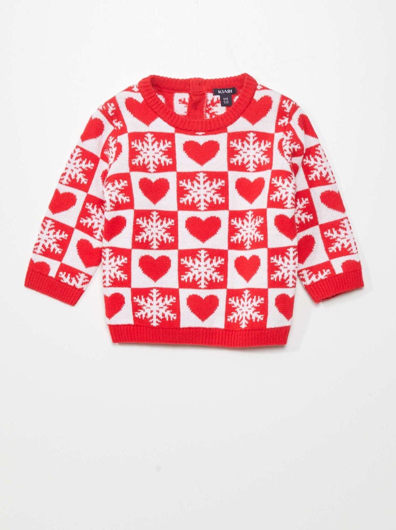 Jersey de Navidad con corazones y copos de nieve ROJO - Kiabi