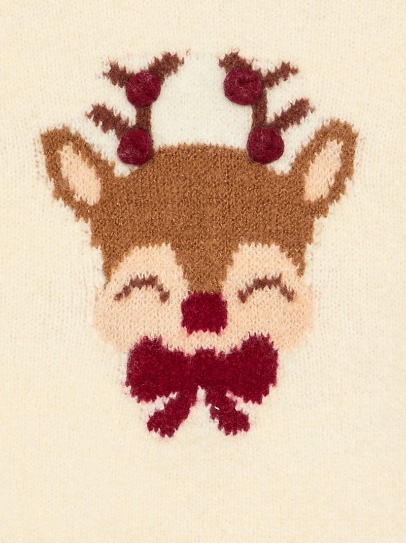 Jersey de Navidad de punto fino 'reno' Blanco - Kiabi
