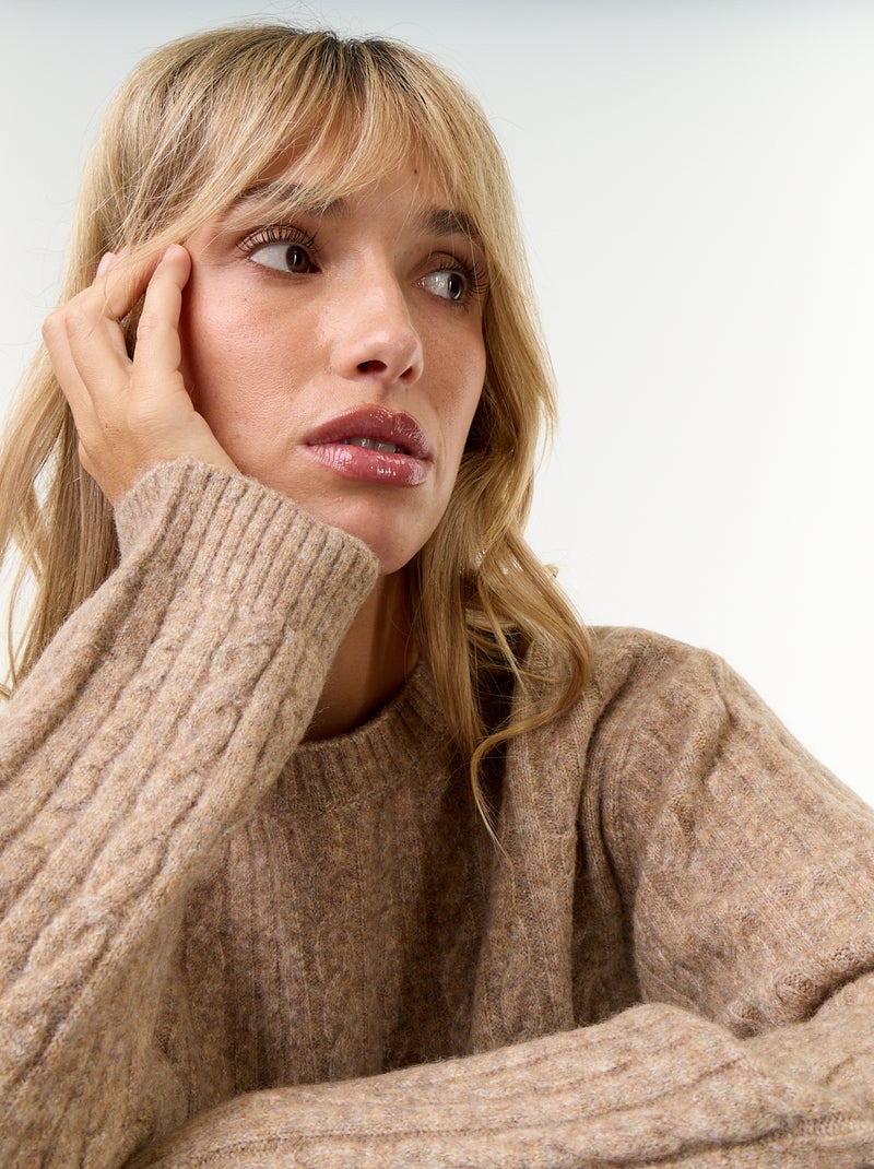Jersey de ochos cuello redondo Beige - Kiabi