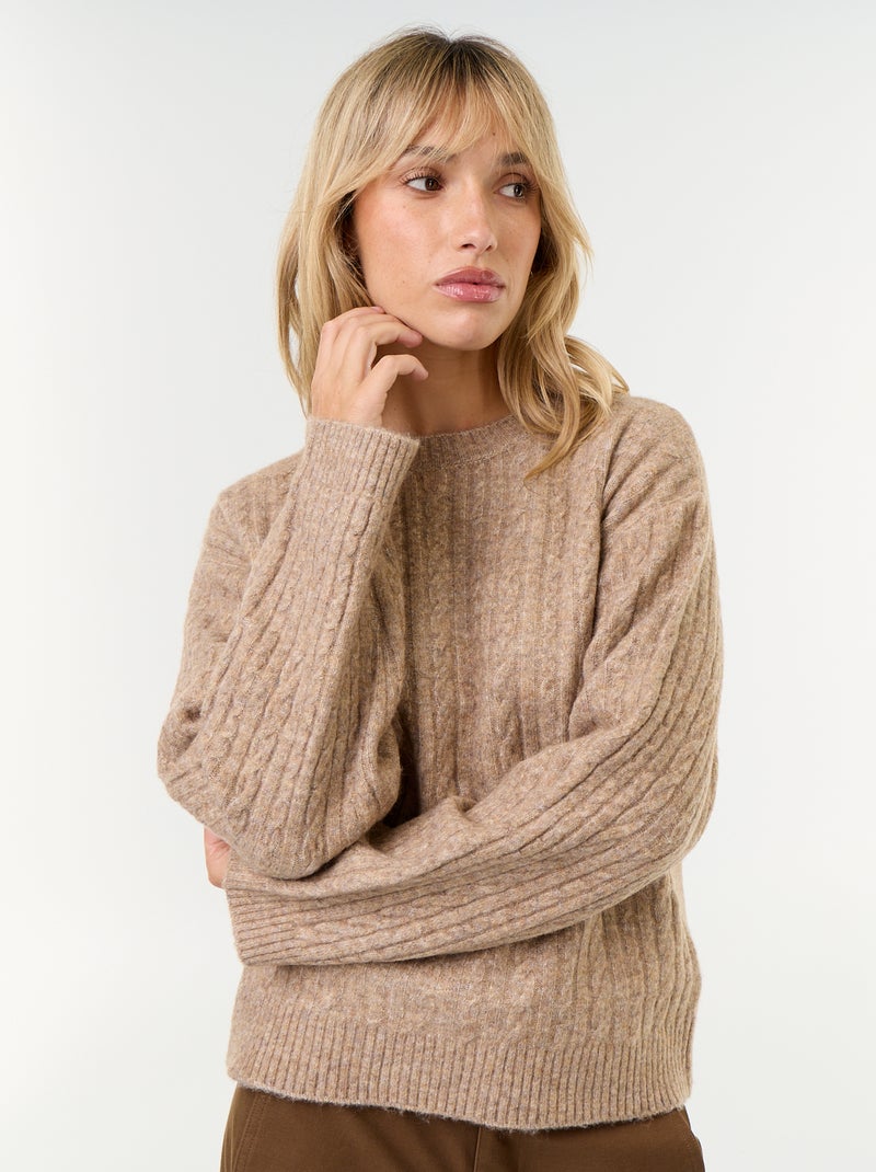 Jersey de ochos cuello redondo Beige - Kiabi