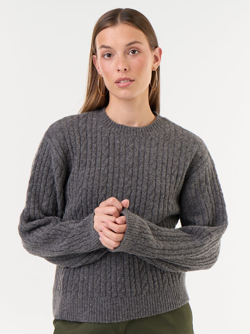 Jersey de ochos cuello redondo Gris - Kiabi