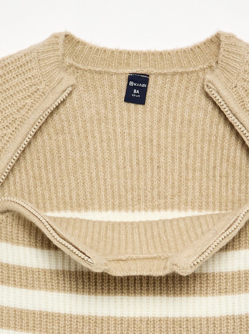 Jersey de punto a rayas - colección fácil de poner Beige - Kiabi