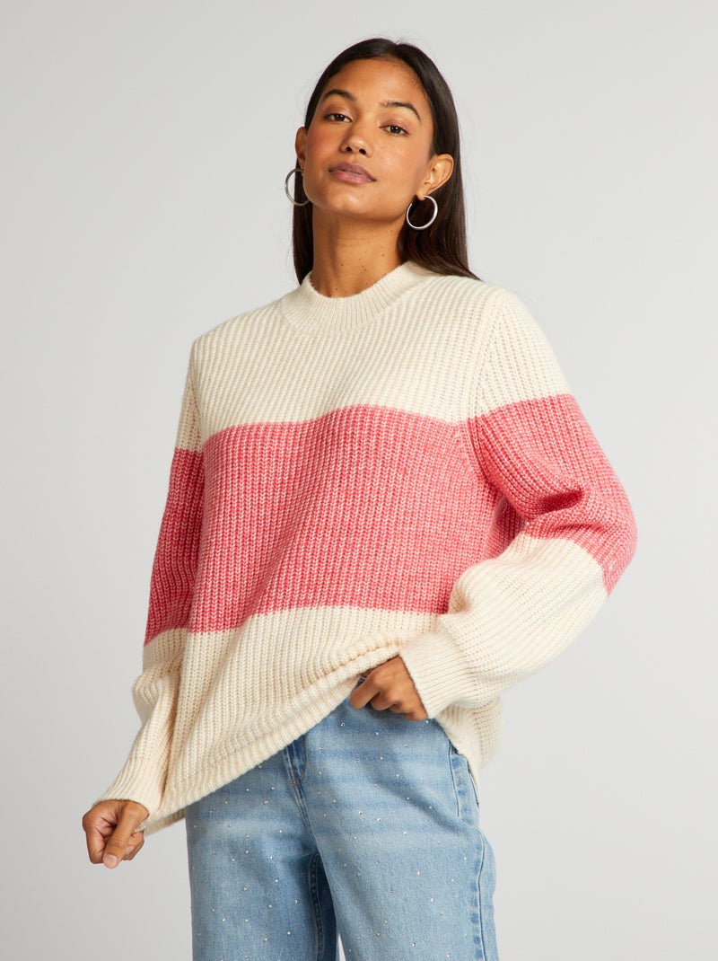 Jersey de punto a rayas ROSA - Kiabi