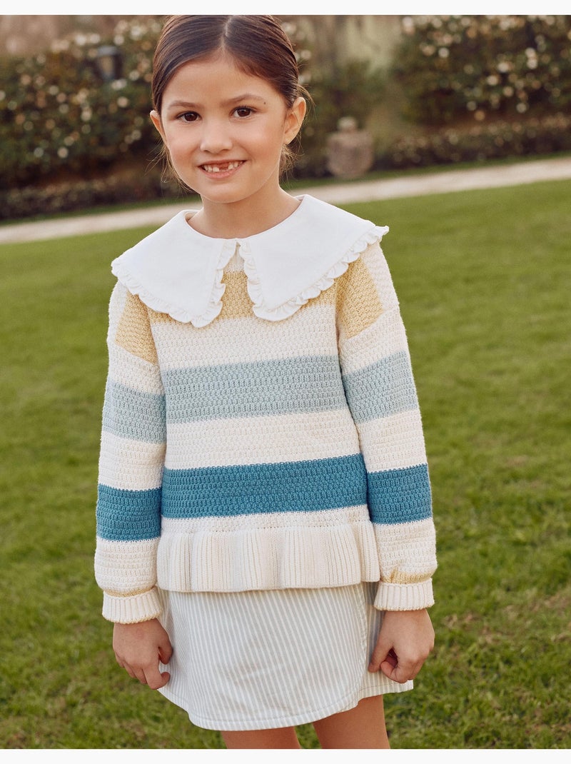 Jersey de punto a rayas y con volantes Blanco - Kiabi