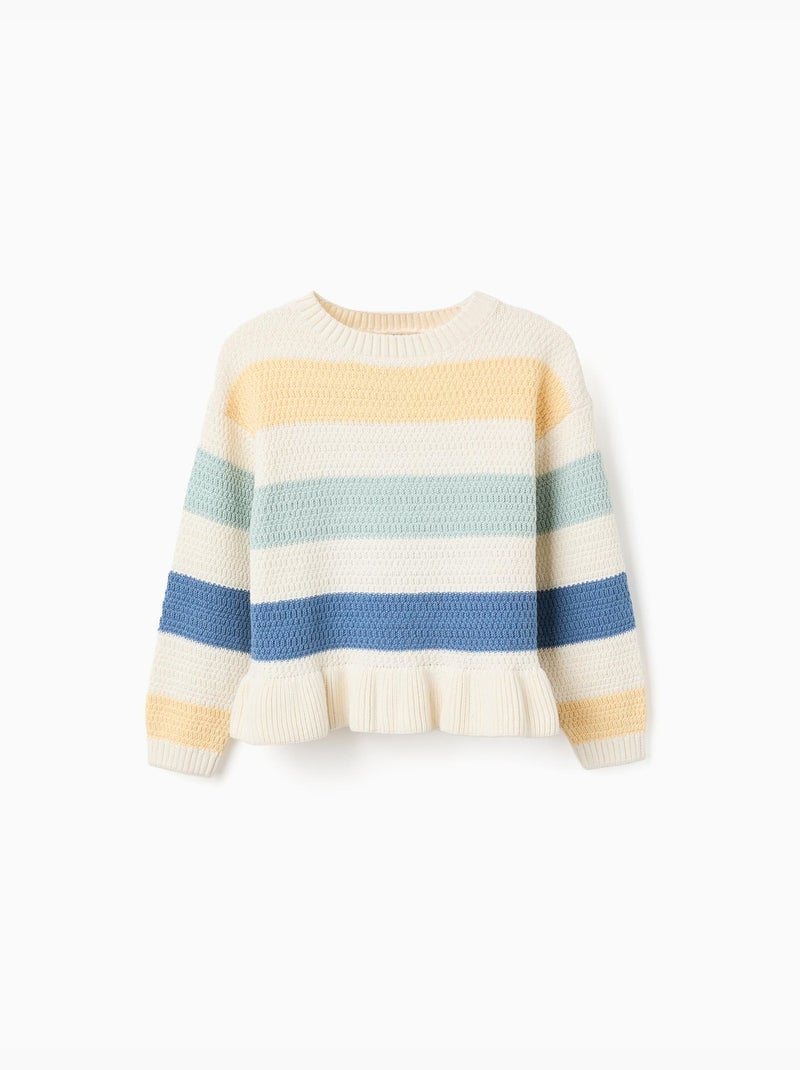Jersey de punto a rayas y con volantes Blanco - Kiabi