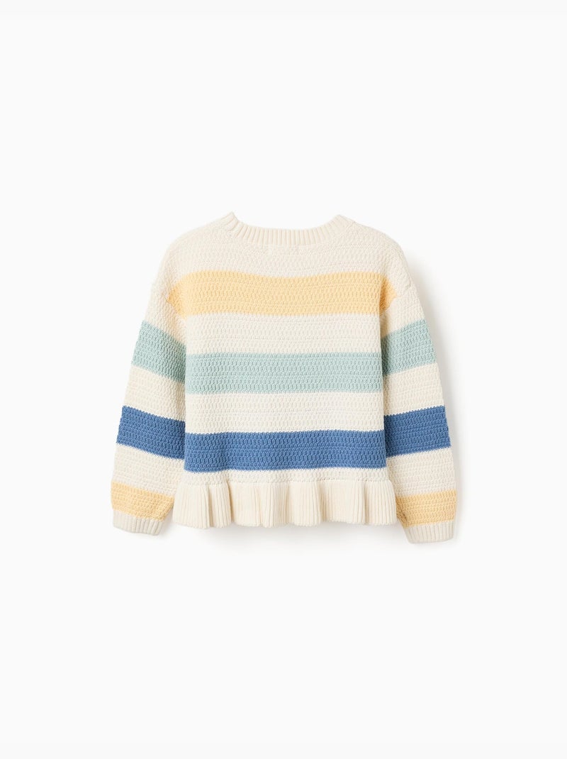 Jersey de punto a rayas y con volantes Blanco - Kiabi
