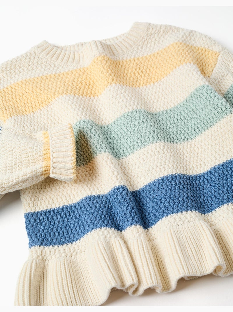 Jersey de punto a rayas y con volantes Blanco - Kiabi