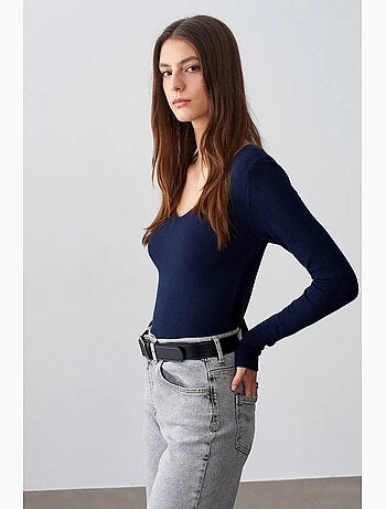 Jersey de punto acanalado de cuello en v slim fit dilvin