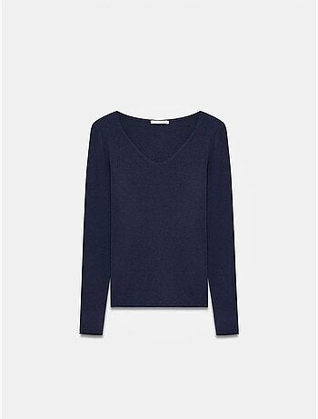 Jersey de punto acanalado de cuello en v slim fit dilvin