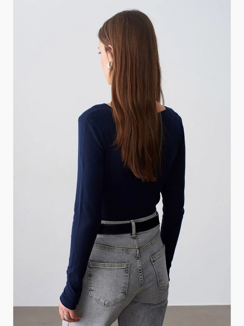 Jersey de punto acanalado de cuello en v slim fit dilvin Azul marino - Kiabi