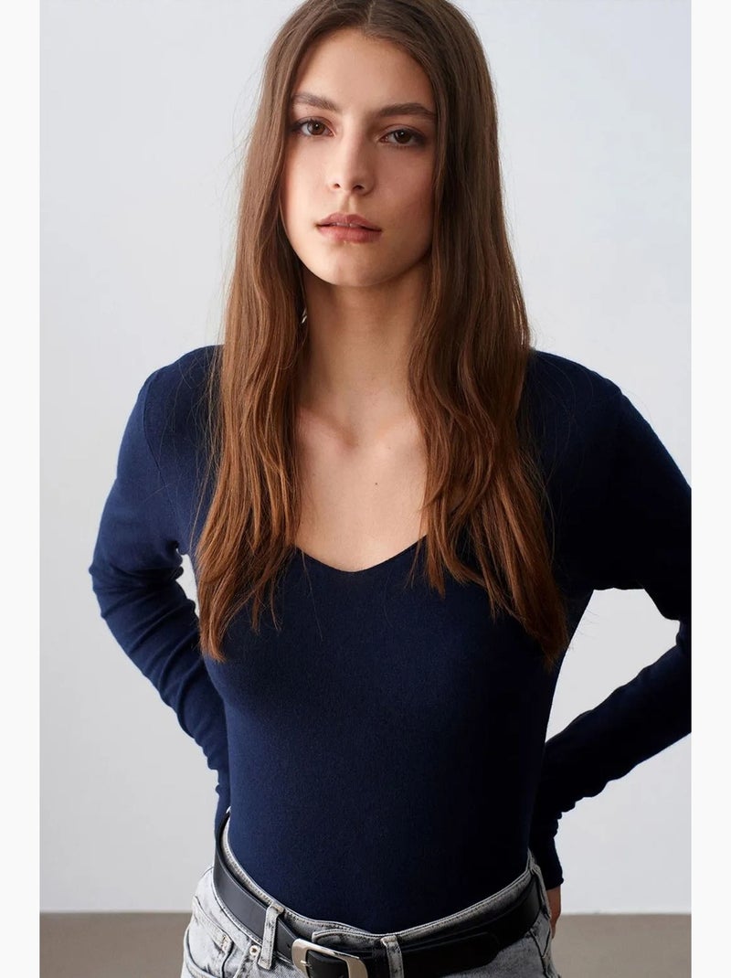 Jersey de punto acanalado de cuello en v slim fit dilvin Azul marino - Kiabi