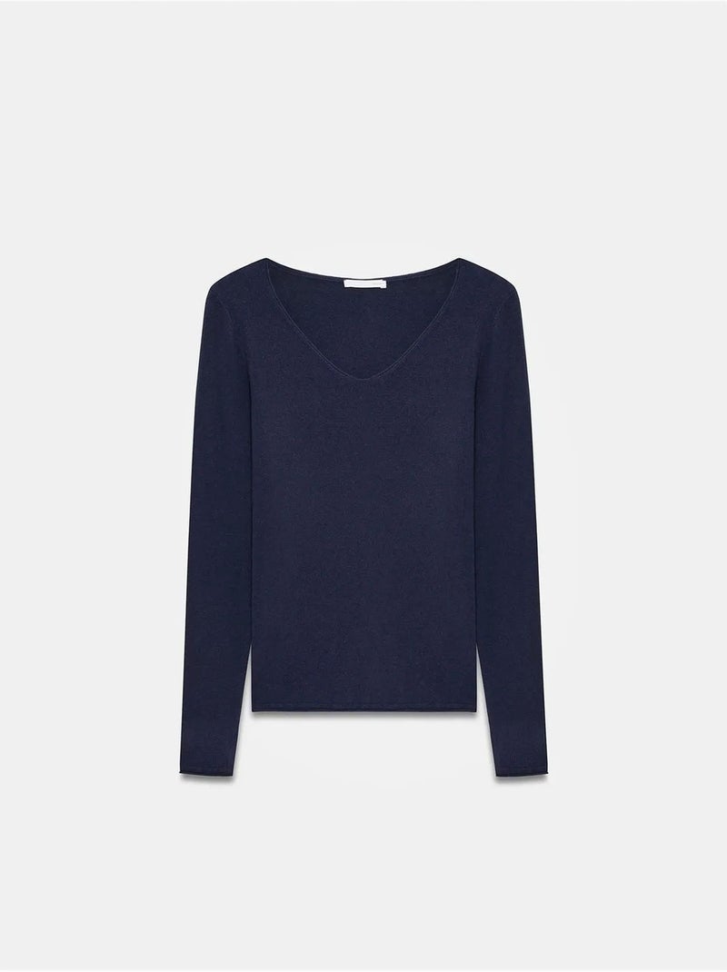 Jersey de punto acanalado de cuello en v slim fit dilvin Azul marino - Kiabi