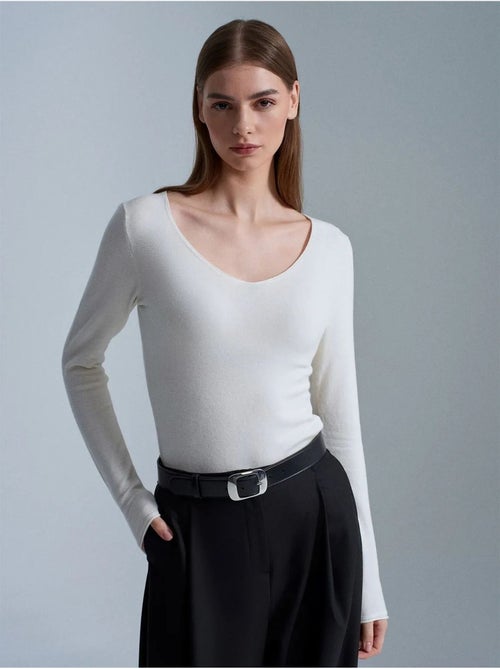 Jersey de punto acanalado de cuello en v slim fit dilvin - Kiabi Jersey de punto acanalado de cuello en v slim fit dilvin - Kiabi