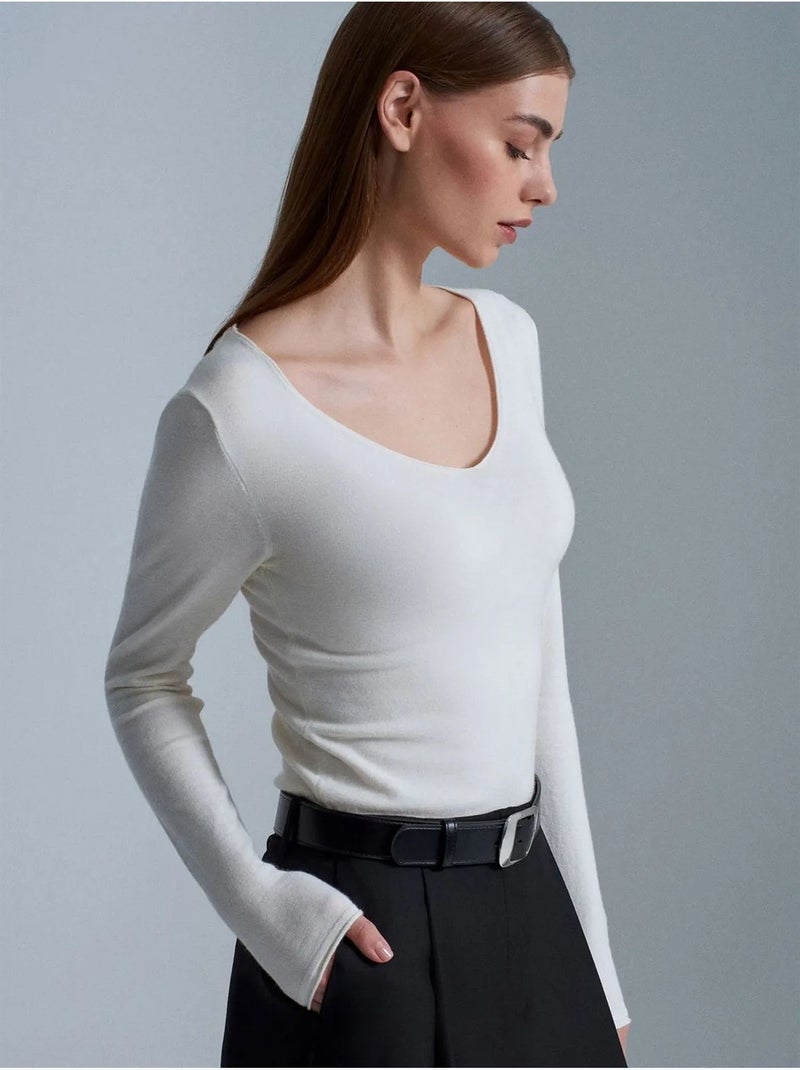 Jersey de punto acanalado de cuello en v slim fit dilvin Blanco - Kiabi