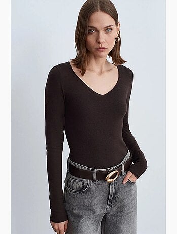 Jersey de punto acanalado de cuello en v slim fit dilvin