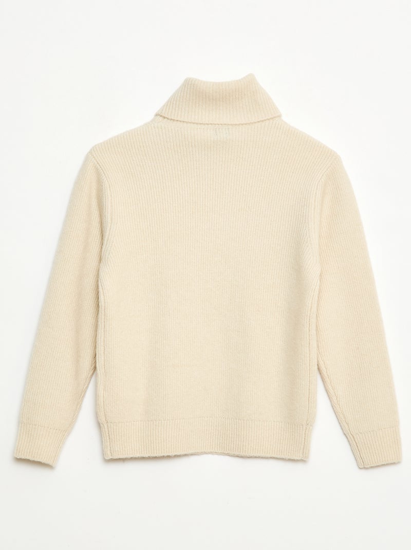 Jersey de punto acanalado liso con cuello alto Beige - Kiabi