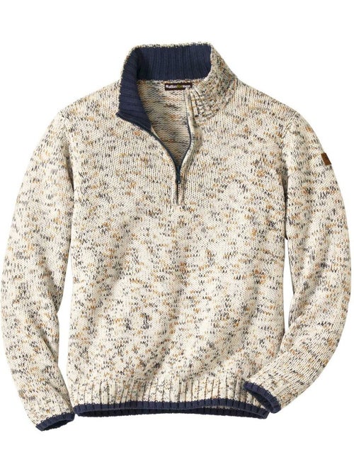 Jersey de punto acrílico jaspeado con cuello camionero con cremallera - Kiabi