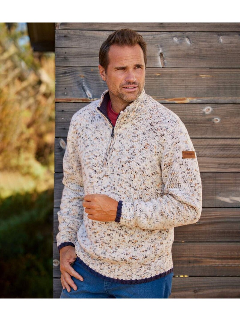 Jersey de punto acrílico jaspeado con cuello camionero con cremallera Crudo - Kiabi