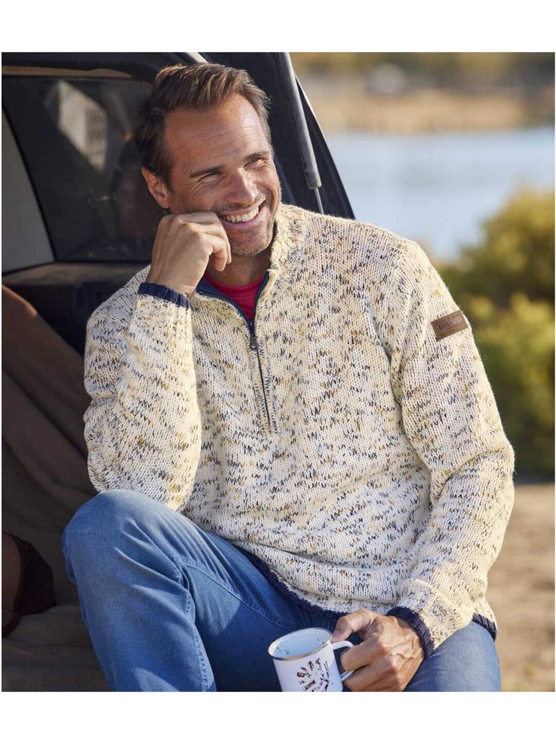 Jersey de punto acrílico jaspeado con cuello camionero con cremallera Crudo - Kiabi