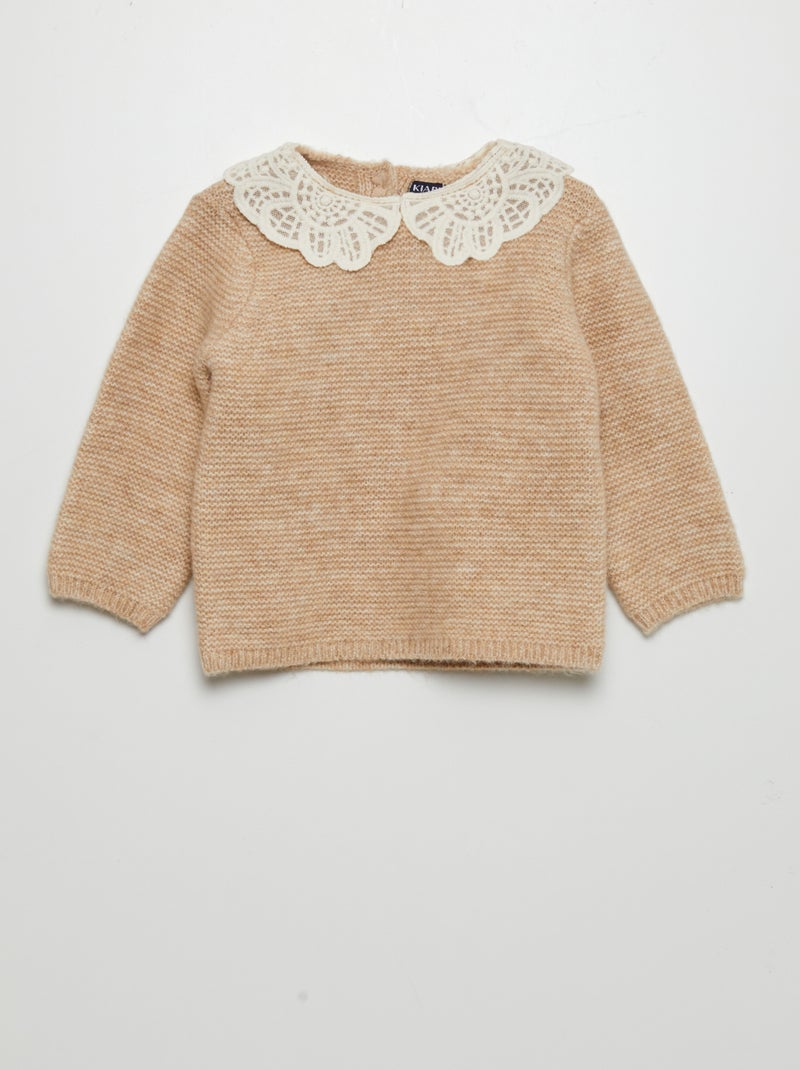 Jersey de punto bobo con cuello de fantasía BEIGE - Kiabi