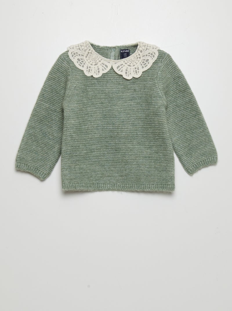 Jersey de punto bobo con cuello de fantasía VERDE - Kiabi