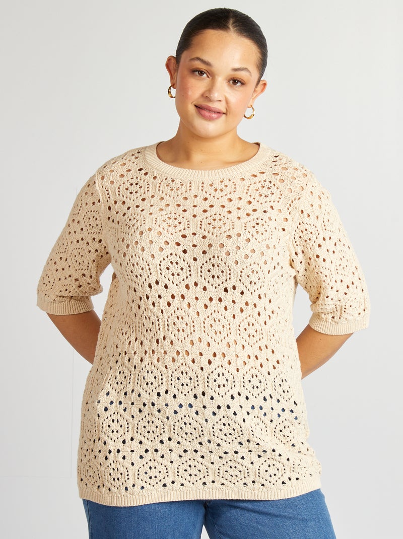 Jersey de punto calado BEIGE - Kiabi