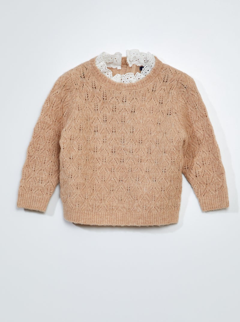 Jersey de punto calado + bordado inglés BEIGE - Kiabi