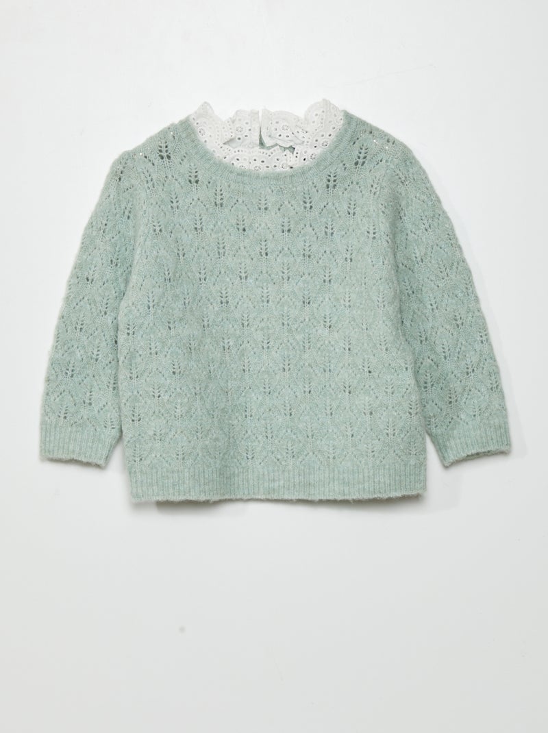 Jersey de punto calado + bordado inglés VERDE - Kiabi