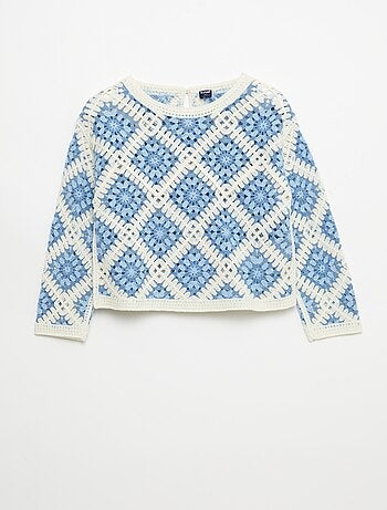 Jersey de punto calado con bordados de flores