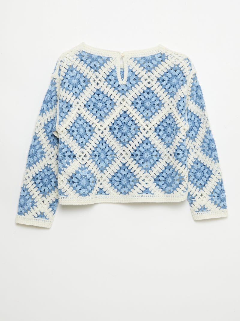 Jersey de punto calado con bordados de flores Azul - Kiabi