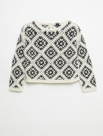 Jersey de punto calado con bordados de flores