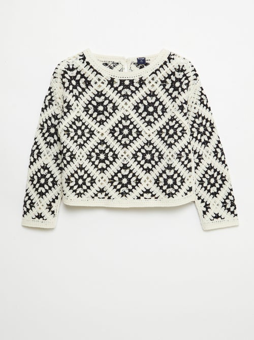 Jersey de punto calado con bordados de flores - Kiabi